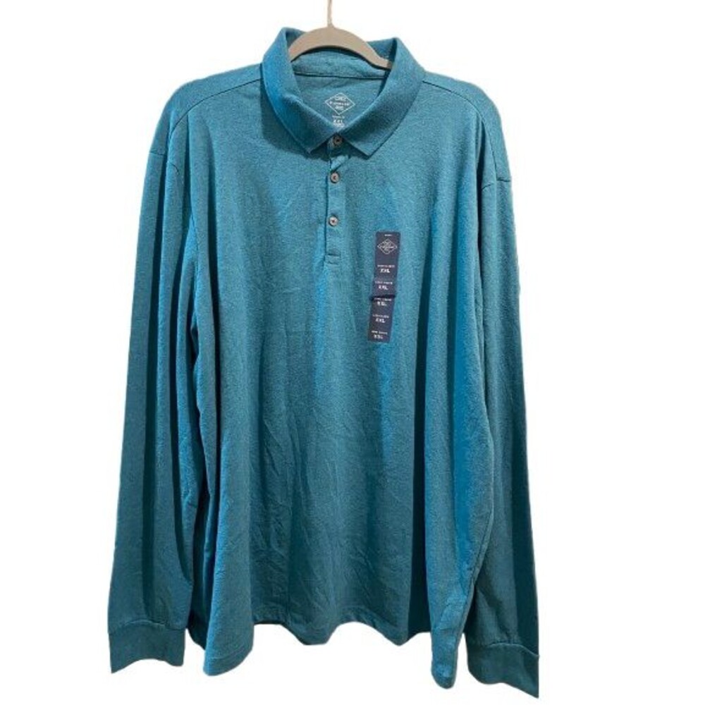 Men's XXL Polo Long Sleeve St. John's Bay Collared Super Soft Teal Pullover